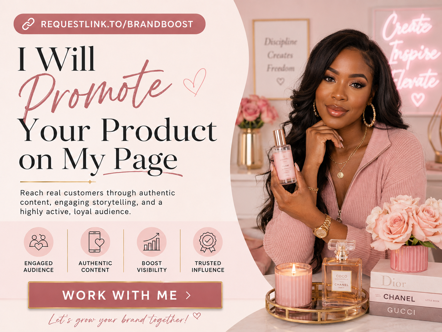 RequestLink creator offer page preview for promoting a product to an engaged audience