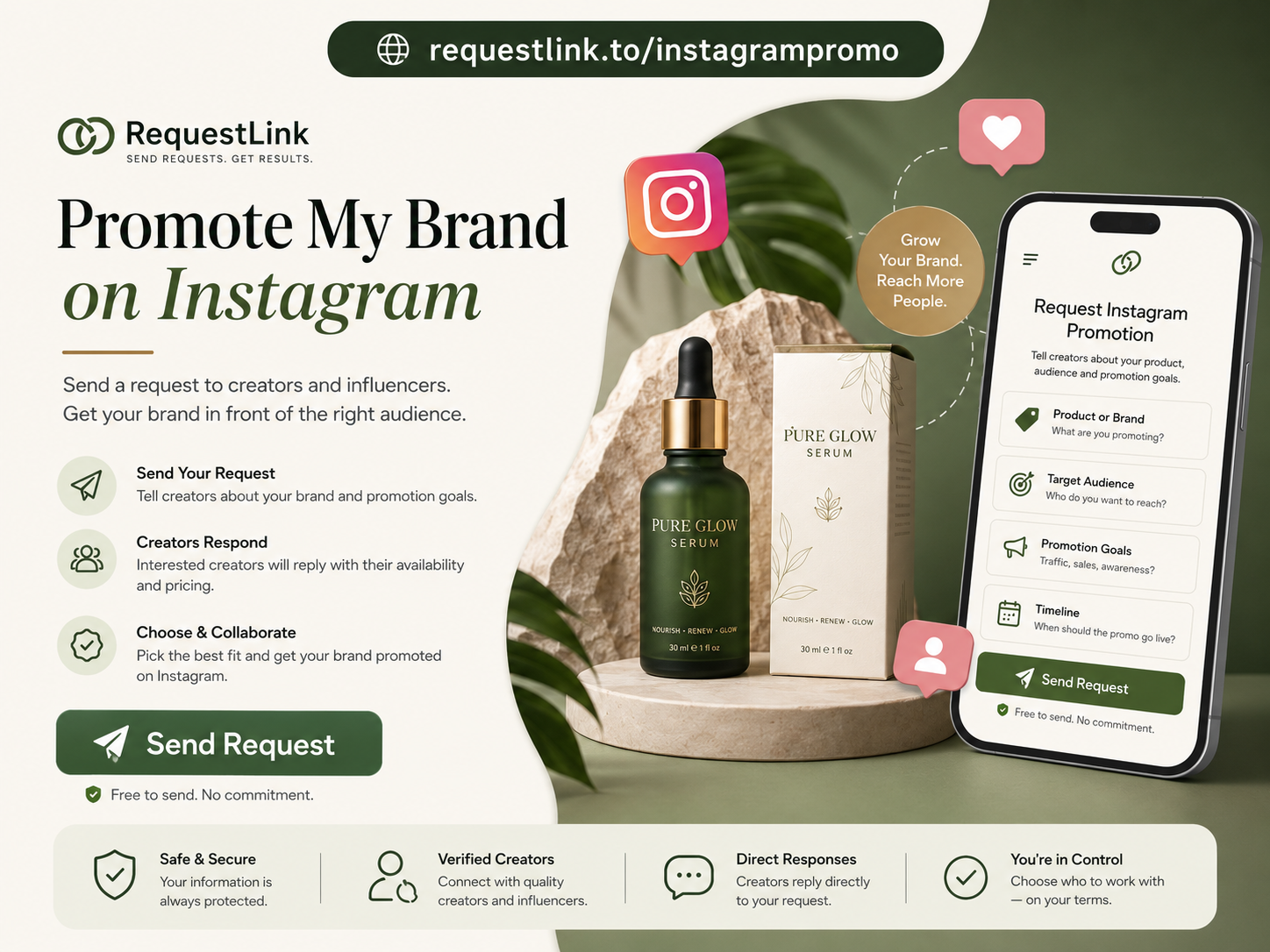 RequestLink preview for requesting Instagram creators to promote a brand